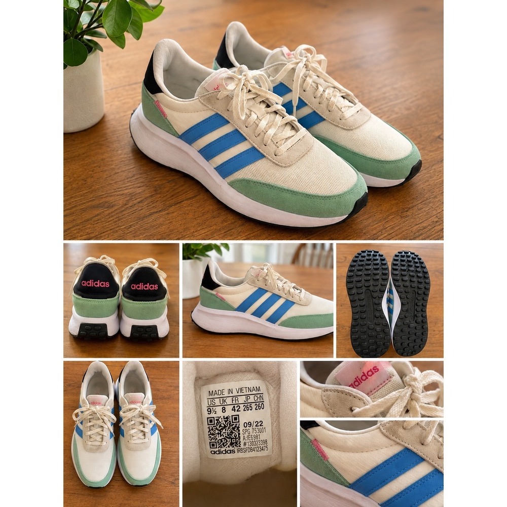 Adidas‎ Run 60s 3.0 Mens Sneakers Cream Blue Mint IE6981 Size 9.5 Low Top Shoes
